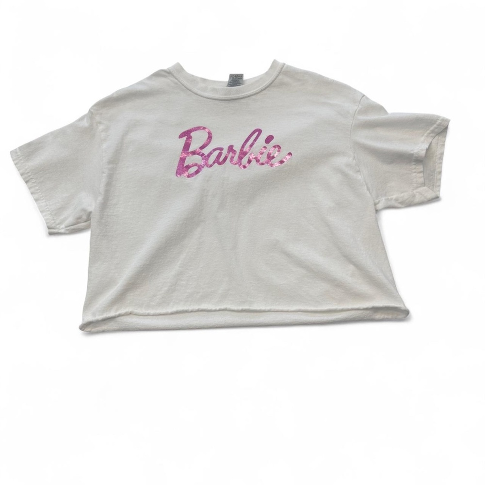 Barbie‎ Crop Top Shirt M Womens White 90s Nostalgia Mattel Y2K Vintage